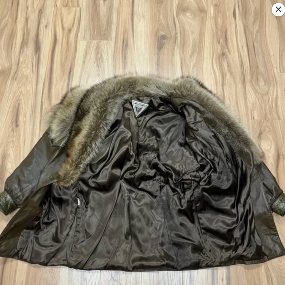 Marvin Richards Genuine Leather Snake Print Fox Fur Collar Coat Jacket Sz S - Picture 7 of 16